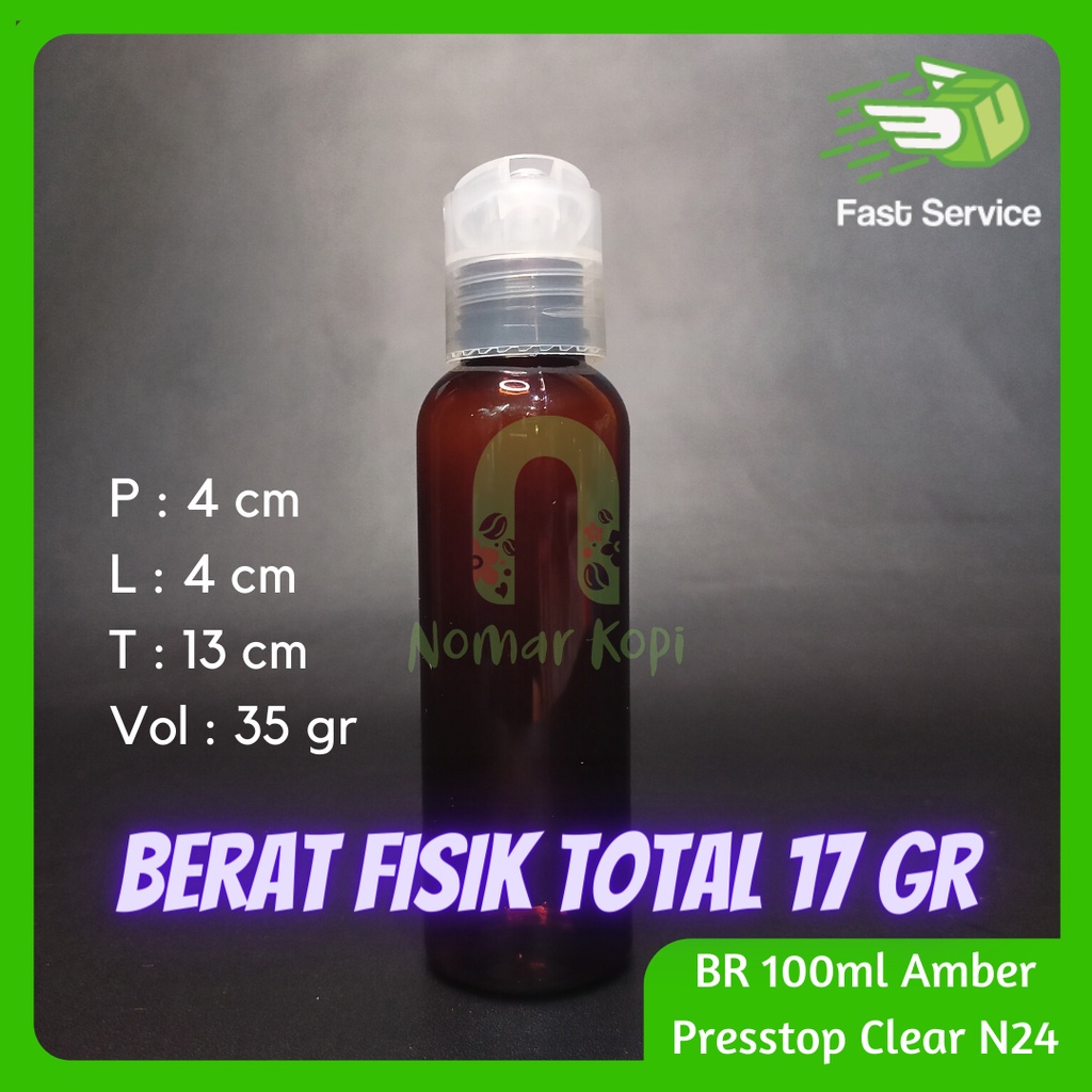 Botol 100ml Amber Presstop PET Tebal Sampo Sabun Santizer Grosir