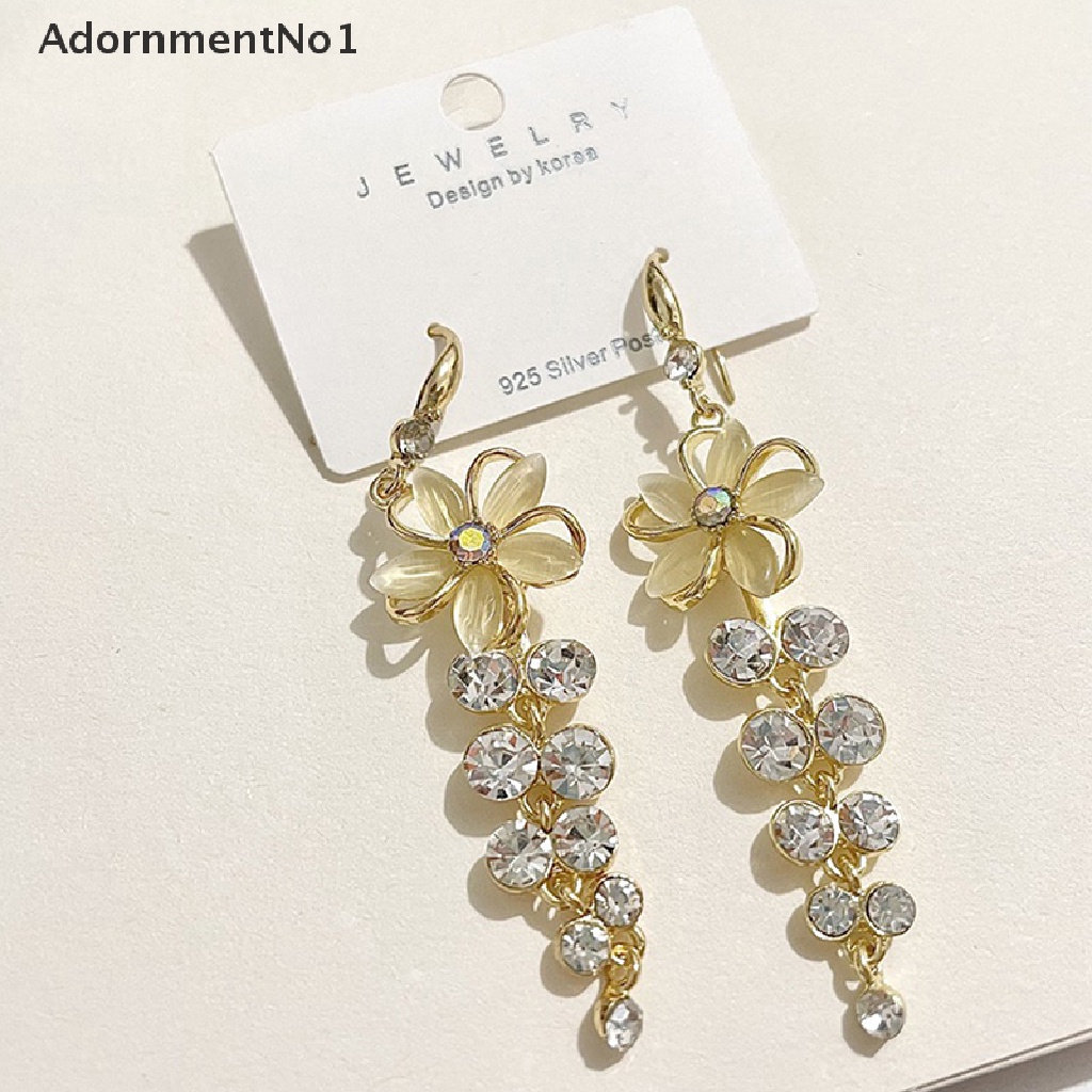 (AdornmentNo1) 1 Pasang Anting Tusuk Gantung Bahan Akrilik Desain Bunga + Opal + Berlian Imitasi Gaya Elegan Untuk Wanita