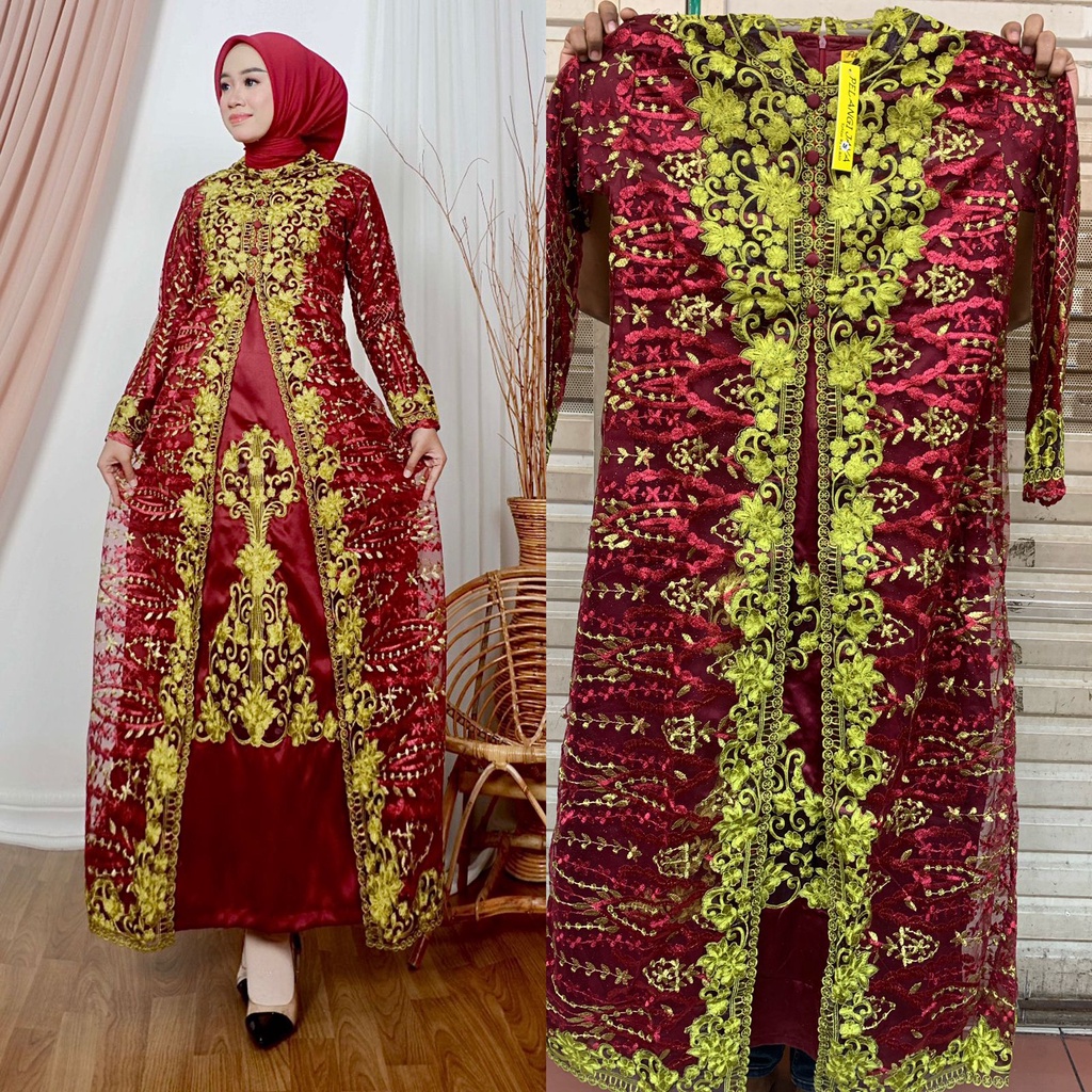 Gamis Marwah Bordir Brand Pelangi Jaya Premium || Gamis Kombinasi 2 Warna || Gamis Wisuda Remaja Modern || Seragam Pesta Mewah || Gamis Tille Terbaru 2022 || [COD] Bayar di Tempat