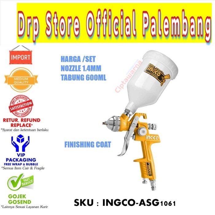 Spray gun HVLP ingco 600cc tabung atas Spray gun angin
