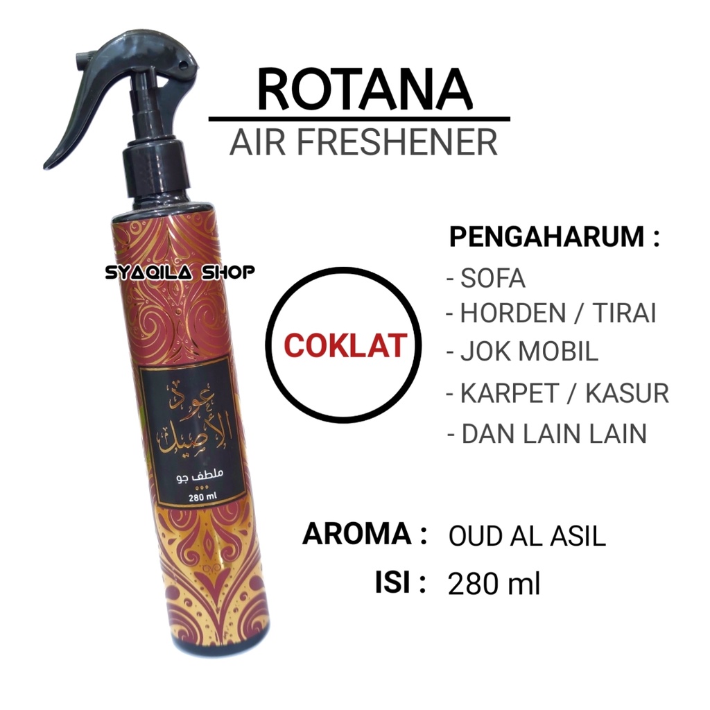 Air Freshener Rotana Pengharum Ruangan Spray 280ml Pewangi Mobil Karpet Sajadah Sprei Sofa Wangi Bukhur