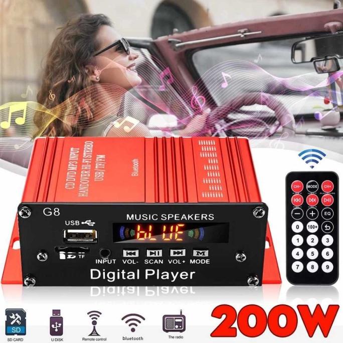 Tape Mobil Audio External FM MP3 Bluetooth Power Amplifier 12V 200W G8