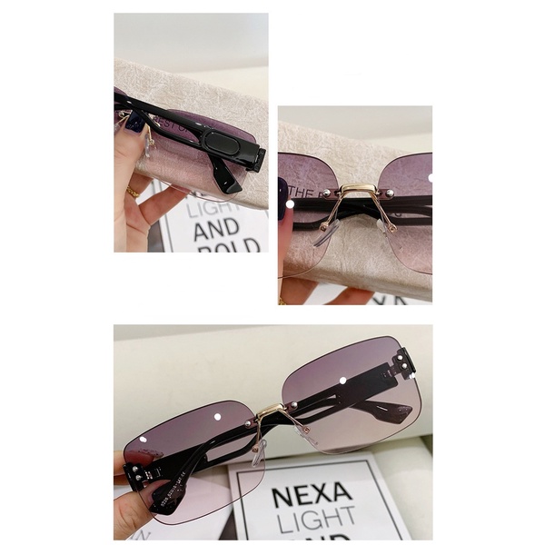 Kacamata Hitam Persegi Baru Frameless Retro UV400 Kacamata Hitam Wanita/Pria Lensa Gradasi Kacamata Pantai