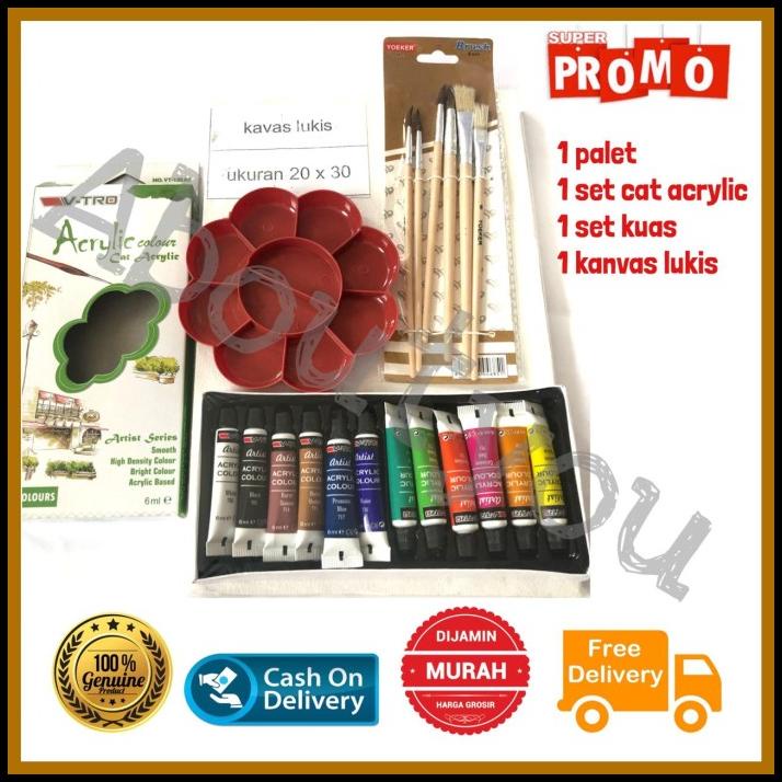 

Paket Lukis Komplit 4 In 1 Kanvas Cat Akrilik Palet Kuas Set Melukis