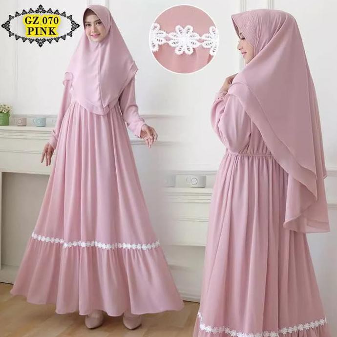 Lowienjan Set Gamis Syar'I Free Khimar Syar'I Bahan Ceruty Putih Tulang