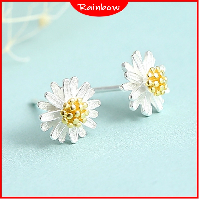 Anting Stud Desain Bunga Matahari Daisy Krisan Bahan S925 Sterling Silver Untuk Perempuan