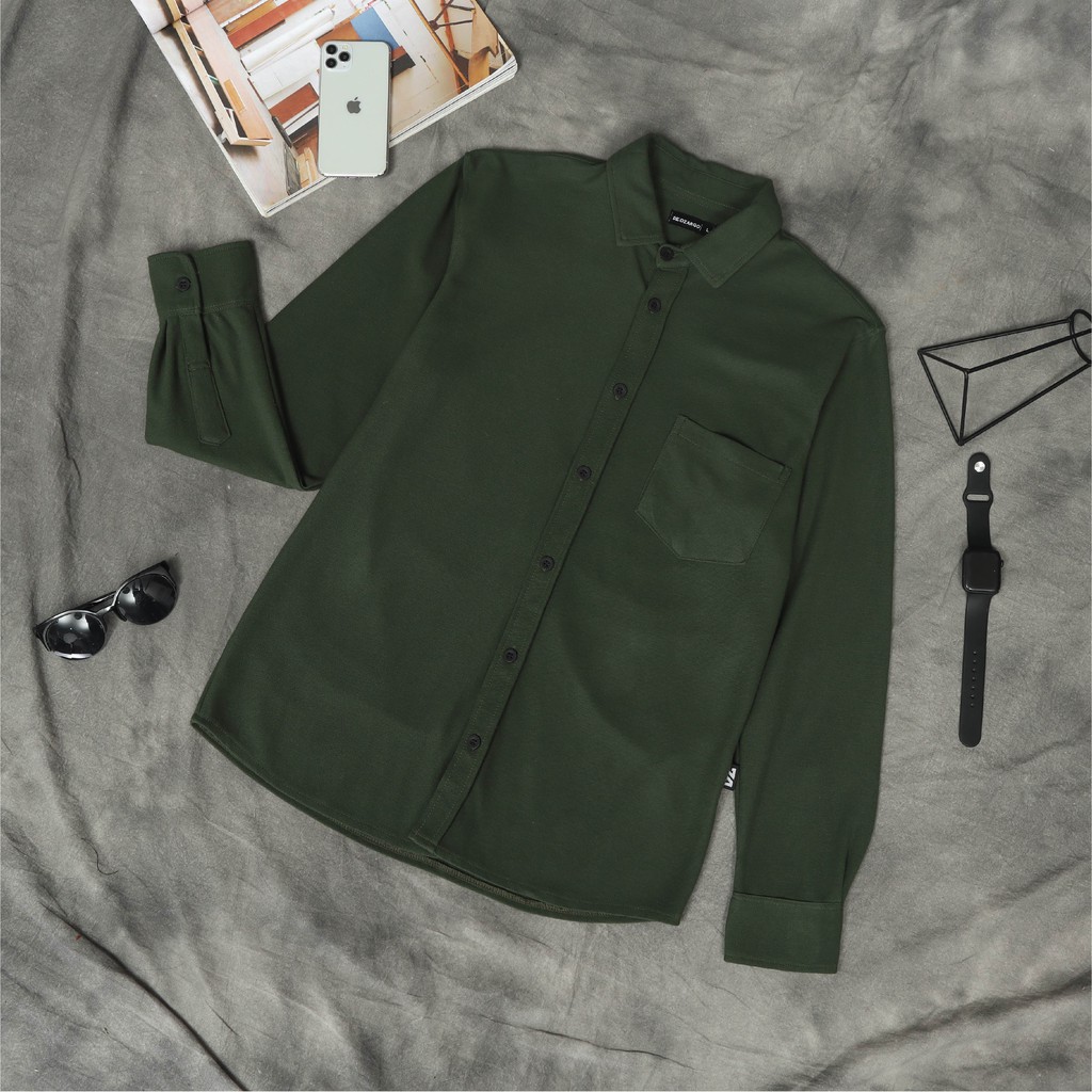 Dzargo Kemeja Polos Pria Lengan Panjang Pique Premium Army (baju dll)