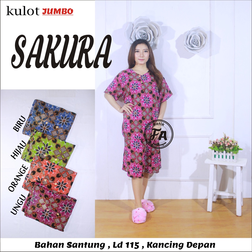 BAJU TIDUR WANITA SETELAN ONESET PIYAMA KULOT SUPER JUMBO KEKINIAN  BUSUI BUMIL ( ROHMAH GELOMBANG OVAL SELEDRI CABUTAN )-KULOT JUMBO SAKURA