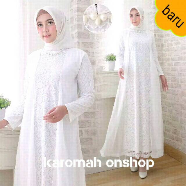 35+ Trend Terbaru Gamis Brokat Putih Tulang