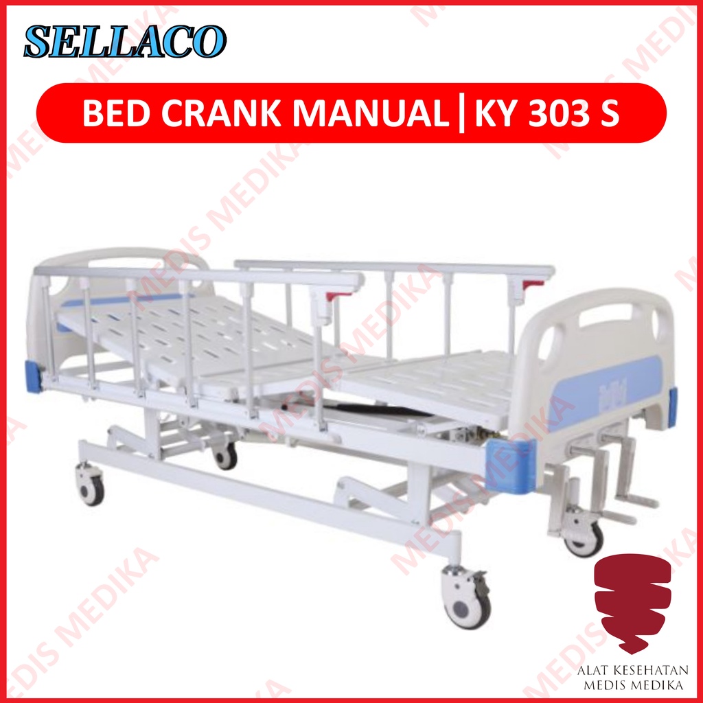 Bed 3 Crank Manual KY303S Peralatan Rumah Sakit Ranjang Pasien Sella