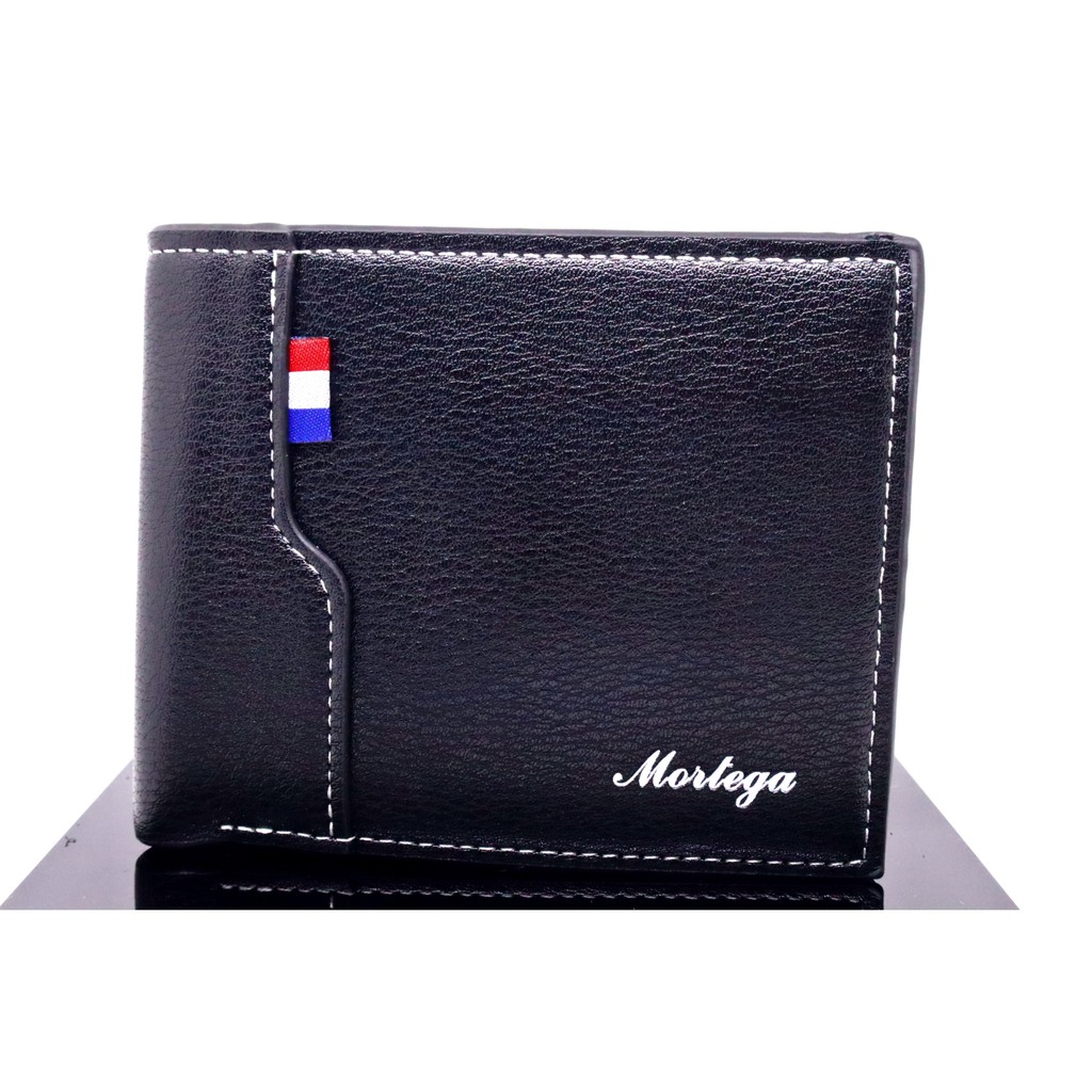 MORTEGA DOMPET PRIA KULIT MODEL LIPAT / MAN LEATHER WALLET - M-1048-Hitam