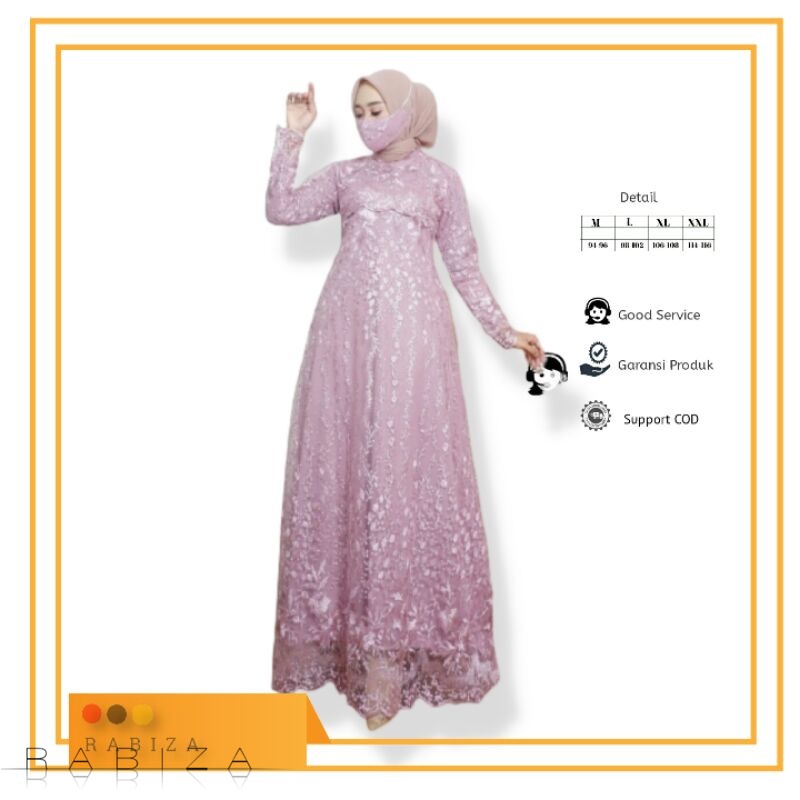 SF Gamis Brokat Terbaru/Gamis Pesta/Gamis Mewah/Gamis Kekinian Matterial Tille Free Masker Mewah Ful