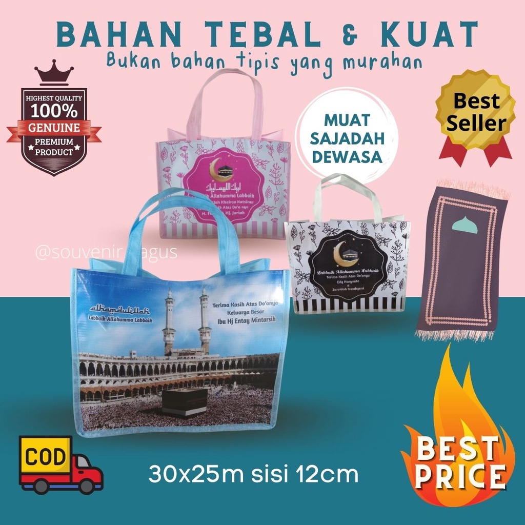 Tas Souvenir Natal custom Maulid Nabi Haji Umroh Imlek Ultah  Dirgahayu Indonesia Parcel Lebaran Promosi Custom Pakai Foto Pakai Nama 30x25cm sisi 12 cm