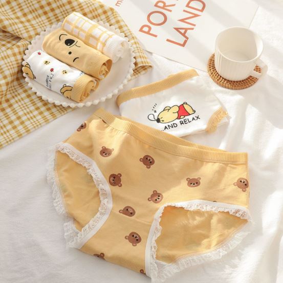 BV.ID CD457 CELANA DALAM POOH KUNING MID WAIST BRIEF MOTIF GARIS CD WANITA BAHAN KATUN MOTIF COD