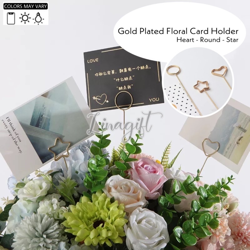 STICK CARD / KOREAN METAL FLOWER CARD HOLDER SHAPE HEART / ROUND / GAGANG KARTU UCAPAN - TANGKAI KARTU BULAT BUNDAR HATI VALENTINE MOTHERS DAY HARI IBU