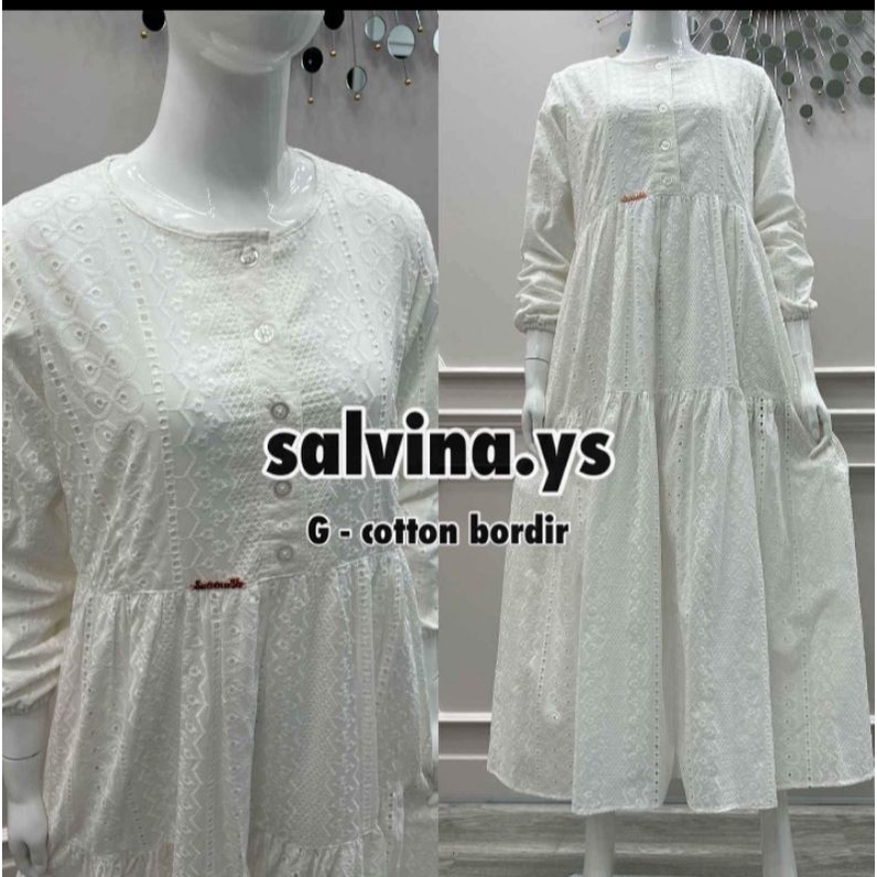 Gamis Salvina.ys terbaru Cotton Bordir Kerancang