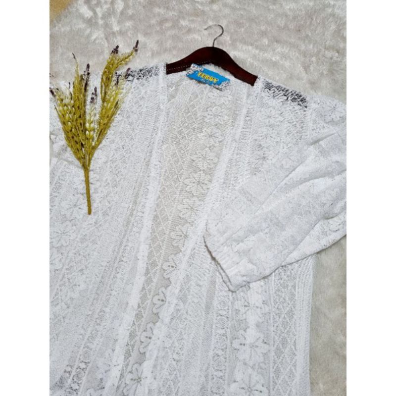 Kardigan brukat/promo long outer brukat/outer cardy wanita-Putih tulang (bw)