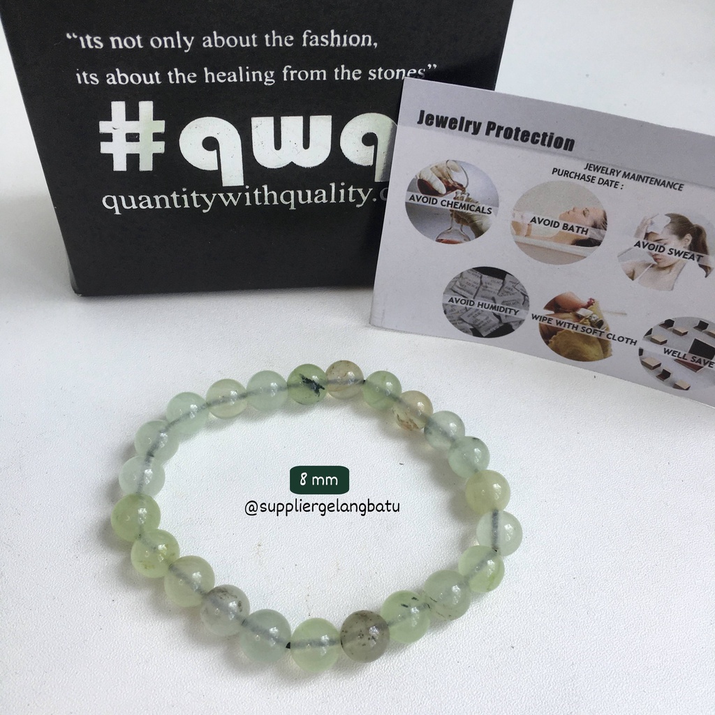 gelang batu GREEN QUARTZ 8mm KUARSA BENING premium hijau termasuk BOX