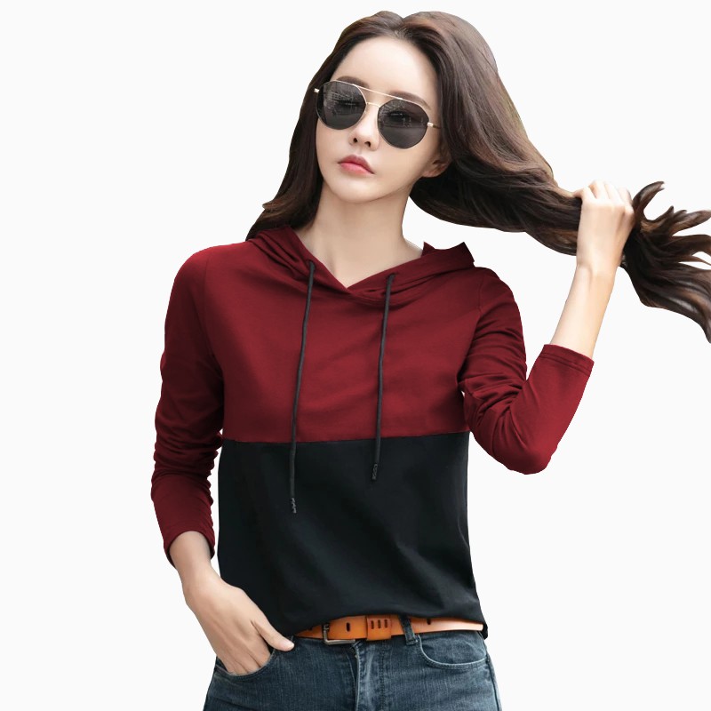 Kaos Tshirt hoodie Lengan panjang Wanita Gaya korea - XSHOP Hanasta