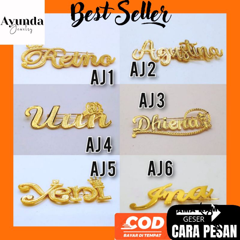 Bros Nama lapis emas Bros Custom Bros Hijab Brooch