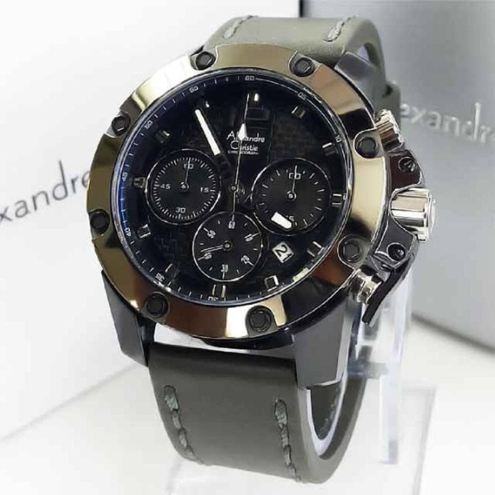 ORIGINAL JAM TANGAN ALEXANDRE CHRISTIE AC 6290 PRIA GREY BLACK LEATHER GREY ORIGINAL
