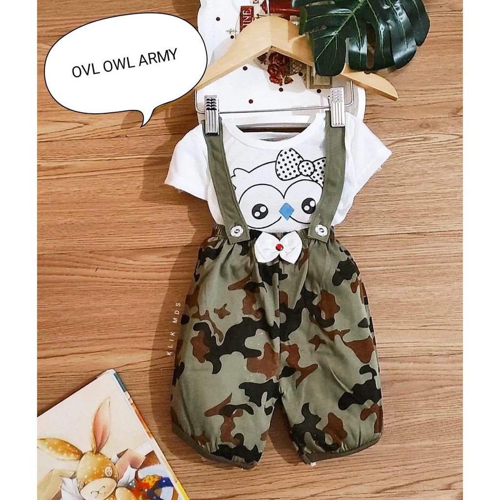 Klik Mds Overall Bayi Perempuan Usia 0-9 Bulan Motif Overall Army / Baju Kodok Bayi Perempuan