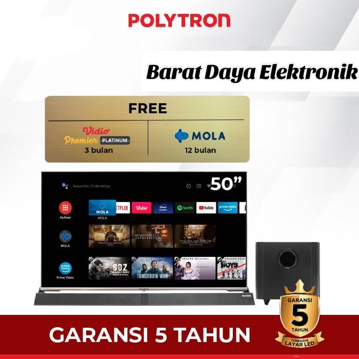 LED POLYTRON 50 Inch PLD 50BUG5959 Smart Android Cinemax Soundbar POLYTRON LED TV + SOUNDBAR