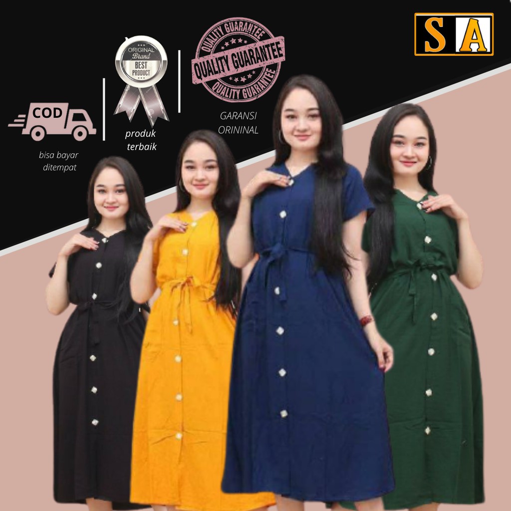 baju dress wanita Korea lengan pendek busui casual pesta