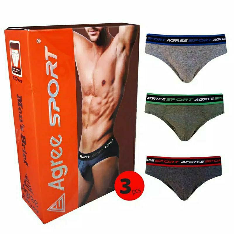 [ 3 PCS ] CELANA DALAM PRIA KARET BOXER AGREE SPORT DUS COKLAT