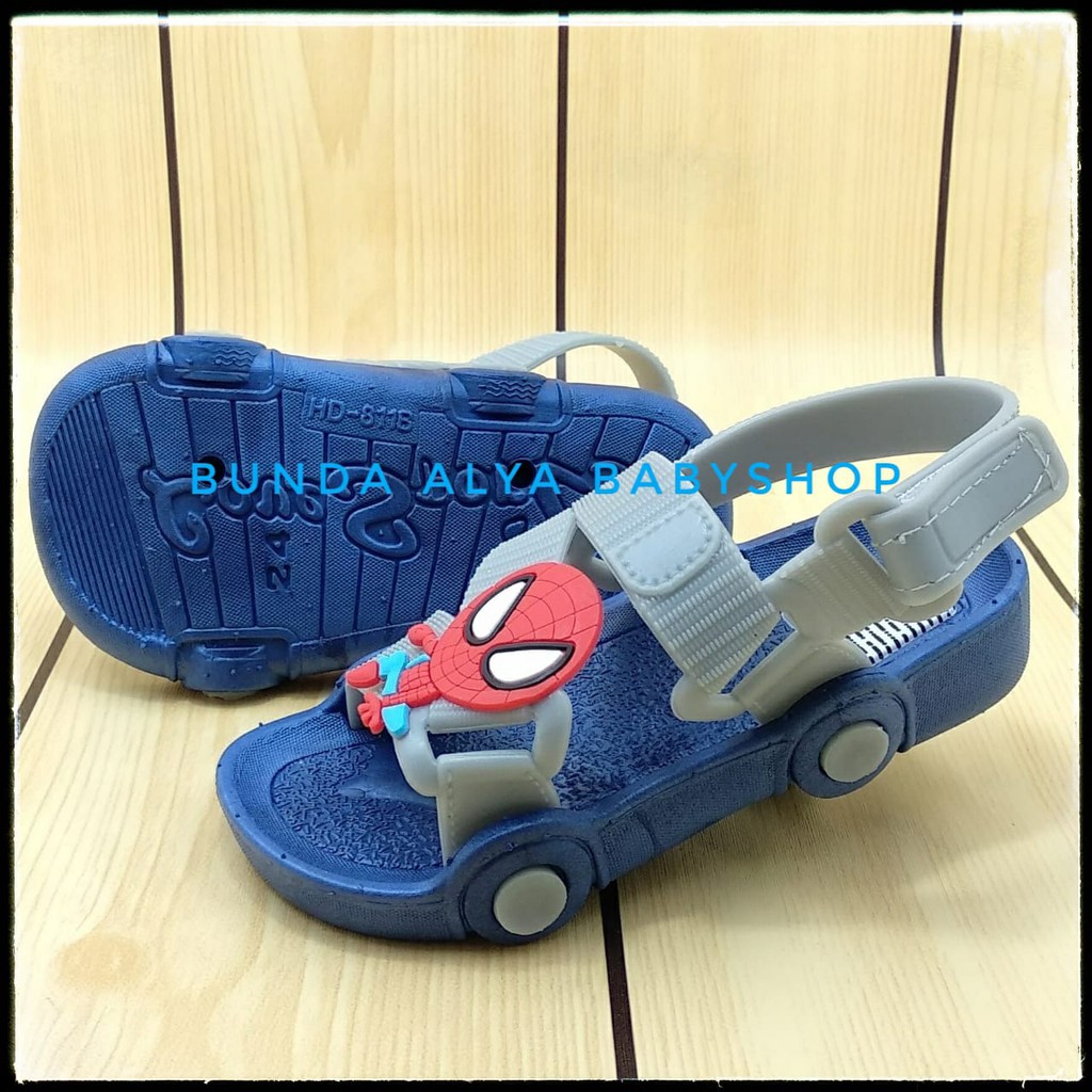 Sendal Anak Laki IMPORT Umur 1 2 3 Tahun Karet Anti Slip - Sendal Anak Cowok Lentur NAVY Kartun Size 24 - 29