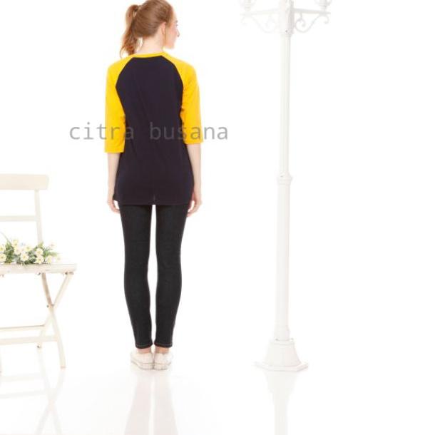 ✯ KAOS RAGLAN COMBED NAVY - KUNING KUNYIT LENGAN 3/4 dan PANJANG ❃