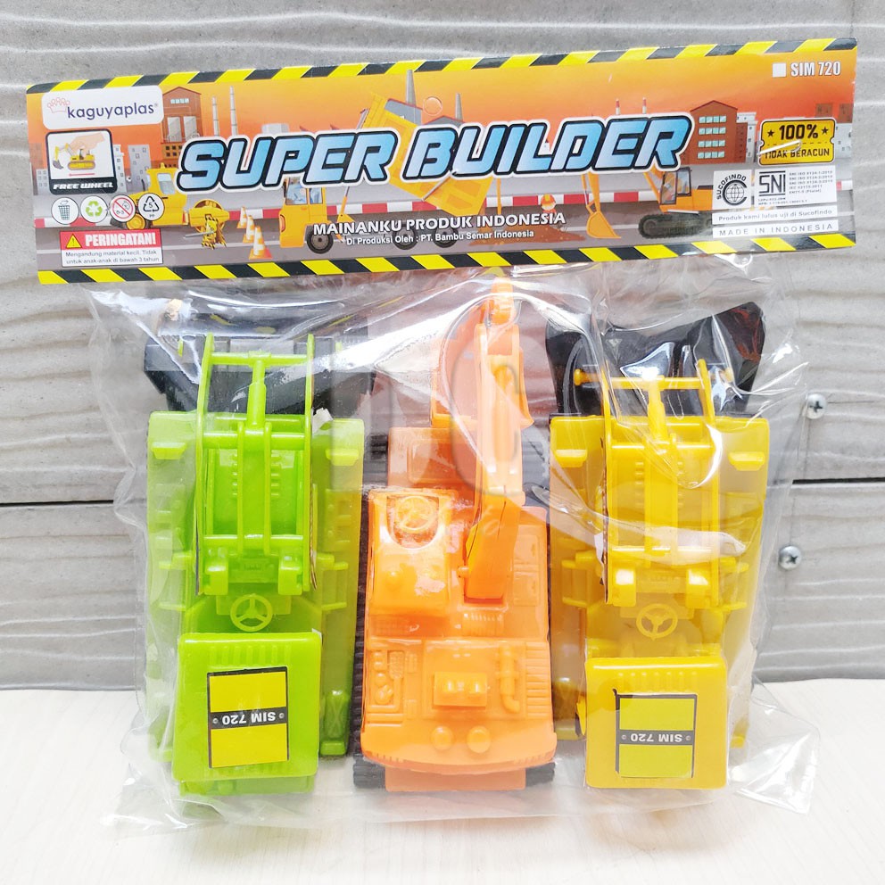 Super Builder 3in1 ISI 3 MOBIL Mainan Truk Konstruksi Excavator Buldozer Roller