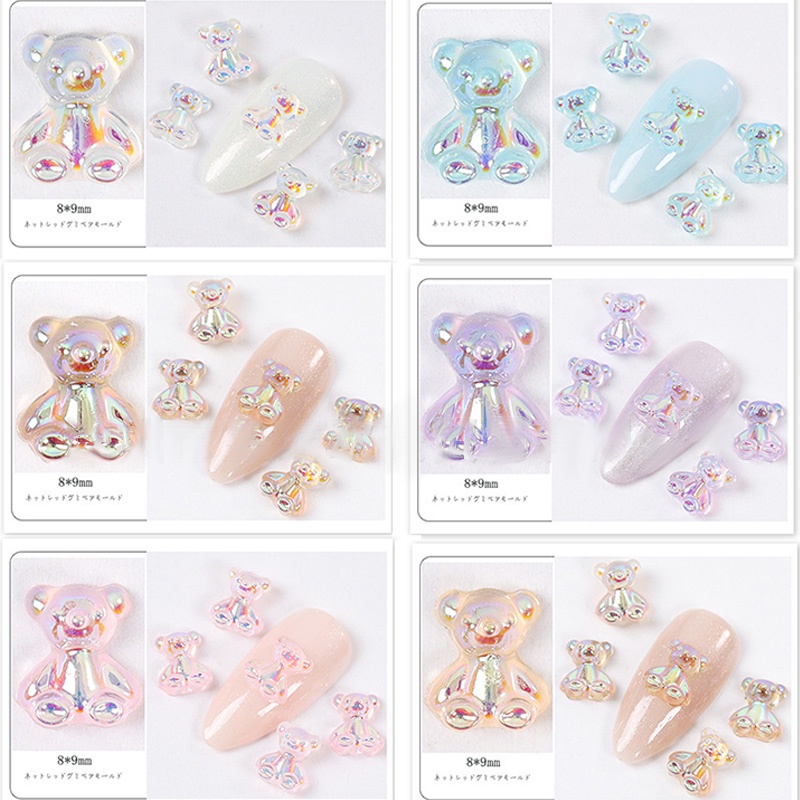 Aurora Beruang Kecil Aksesoris Nail Art Resin Kawaii Bear Stereo FlatBack 3D Fashion Kuku DIY Dekorasi