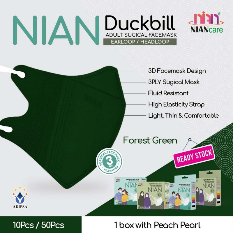 Masker Medis Nian Care Duckbill Hijab Headloop - FOREST GREEN