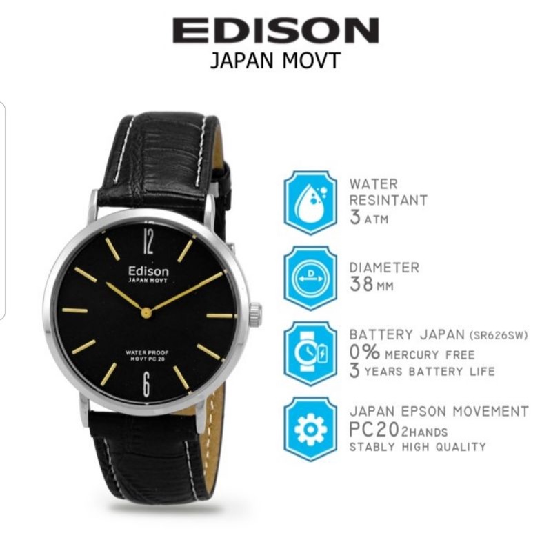 Jam Tangan Edison AR EG 240.4 KL WT Waterproof Japan Movement