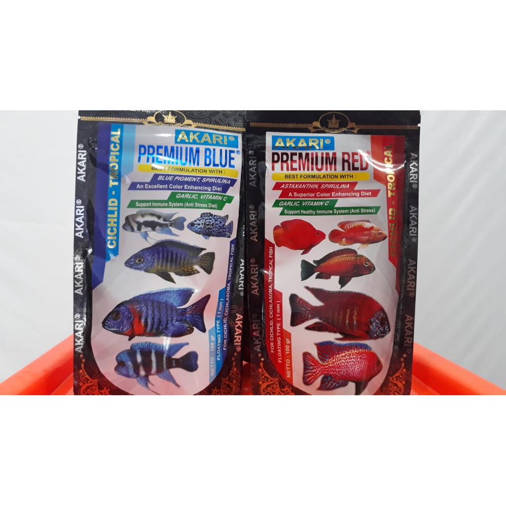 Akari Premium blue/red/yellow CICHLID 100gr tropical fish food pakan ikan MURAH !!!