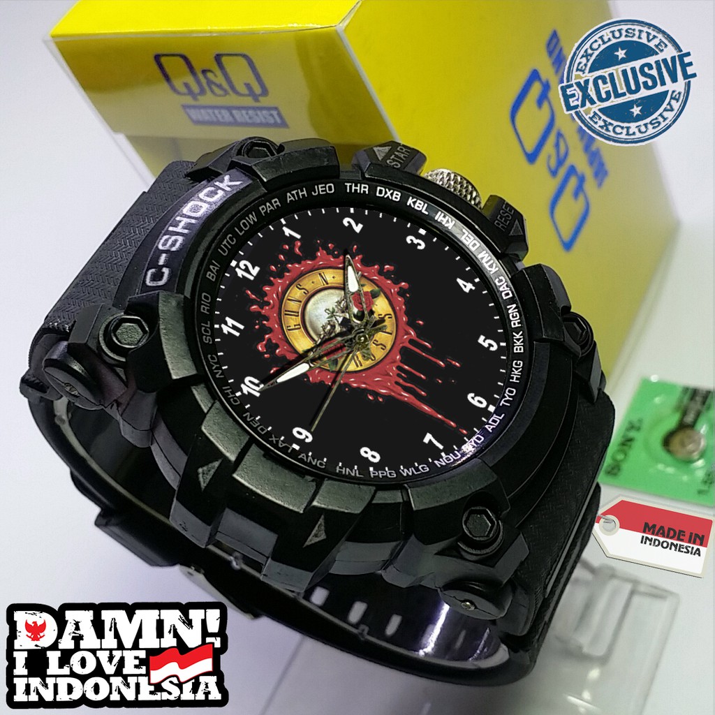 (EXCLUSIVE ) JAM TANGAN GUNS N' ROSES WATER RESIST FREE BOX DAN BATREI - NO.1