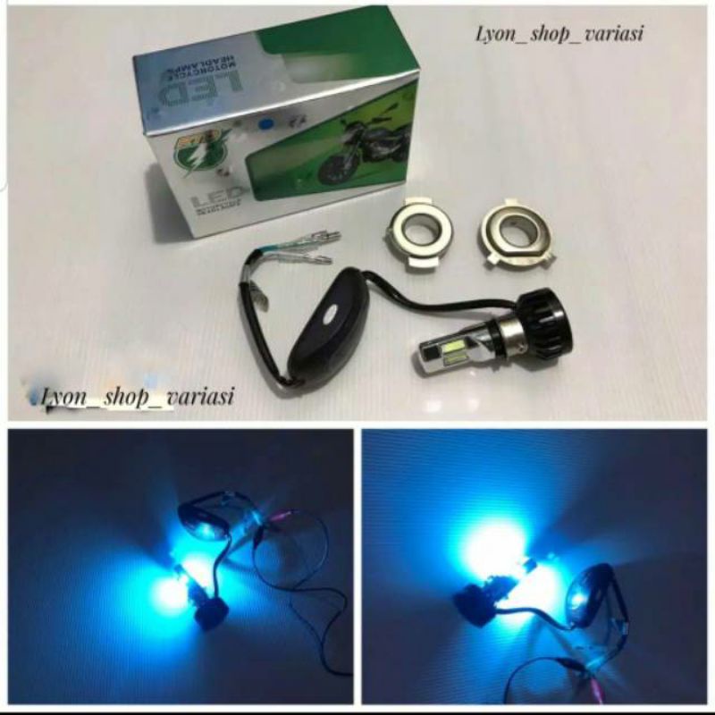 Lampu Led Depan 6 Sisi 3 Sisi Nyala Ice Blue & White AC DC M02E M02D RTD-6 Sisi Ice Blue