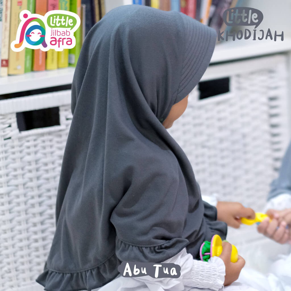 Jilbab Instan Anak Little Khodijah Abu Tua - Little Jilbab Afra - Bahan Kaos, Adem &amp; Lembut