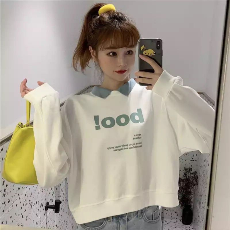 BOO Collar Sweater Crop Oversize wanita Kekinian | my.fshnm | crewneck oversize | Baju Oversize Leng