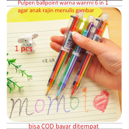 

Pulpen ballpoint warna warni 6 in 1 agar anak rajin menulis gambar panjang pulpen 14cm