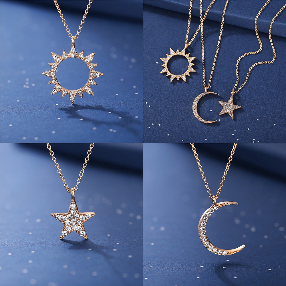 Fashion Galaxy Series Necklace Women Star Moon Sun Gold Dangle Necklaces Earrings Set Gifts Jewelry