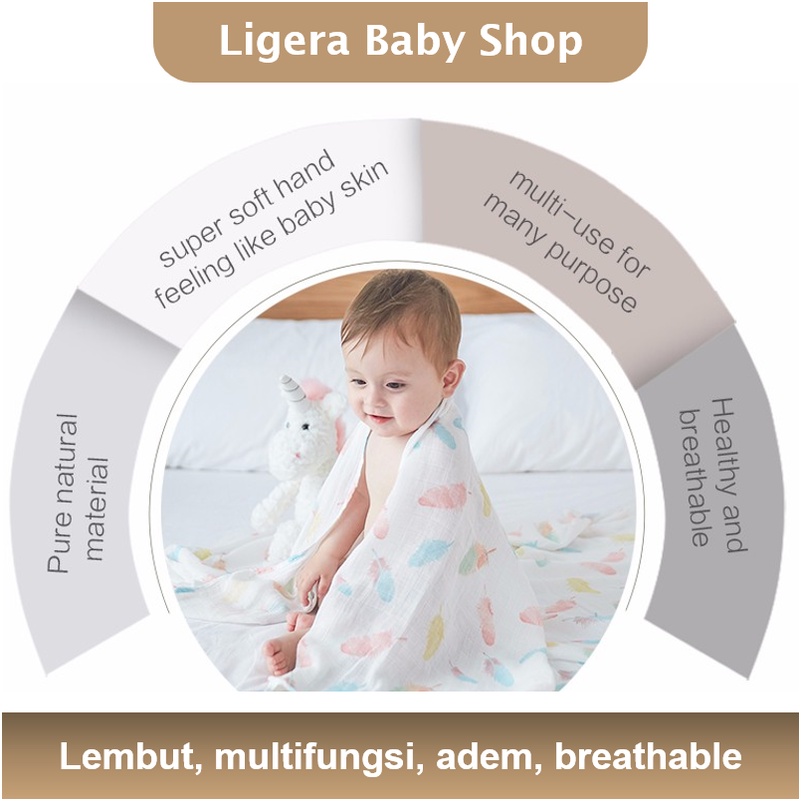 LIGERA 100% Cotton Muslin Swaddle Bedong Selimut Kain Bayi Premium - Pilih Motif