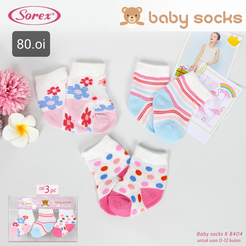 Sorex 3 Pasang Baby Socks Kaos Kaki Bayi Katun Lembut 0 - 12 Bulan