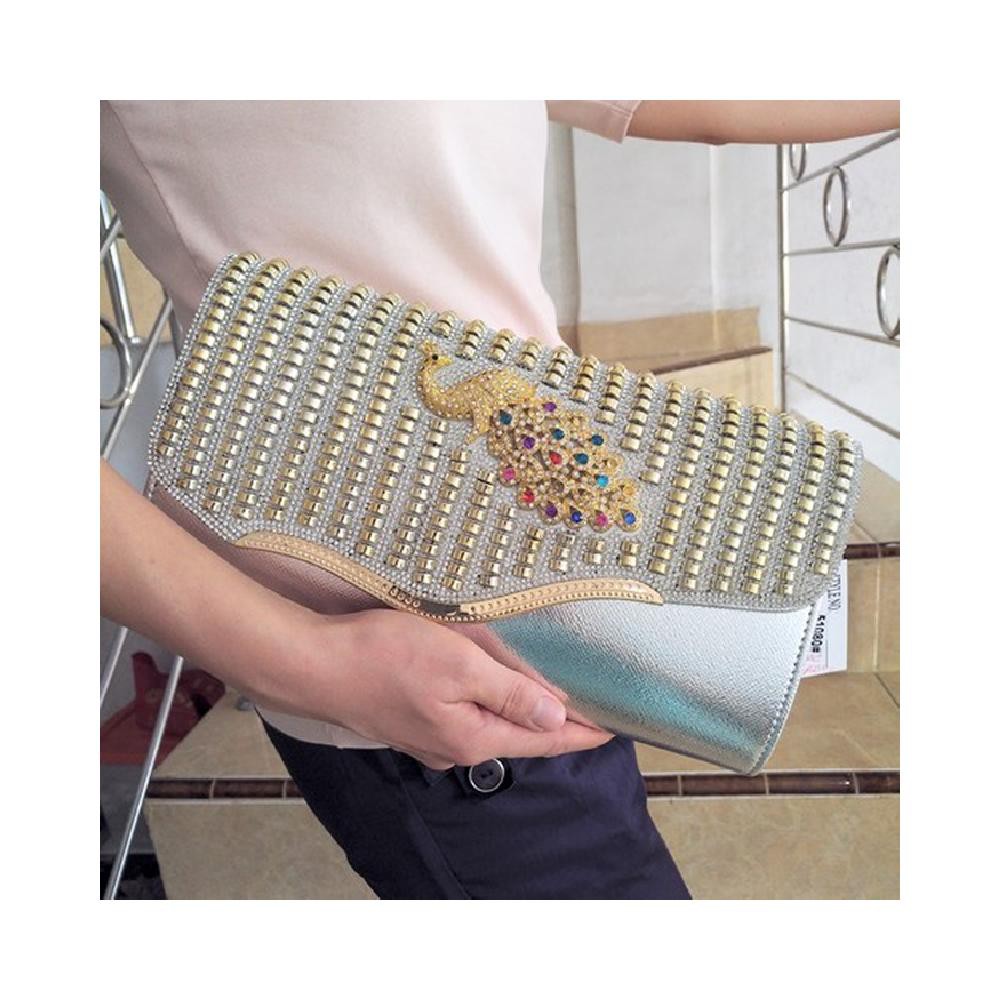 Tas Pesta Clutch Wanita Kristal Merak Murah Elegan silver 7051080 - Perak