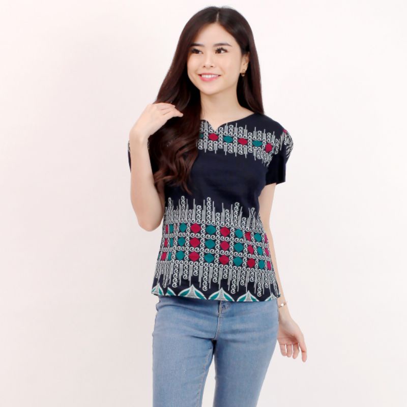 Batik wanita - Atasan blouse batik wanita fashion 632-NAVY C