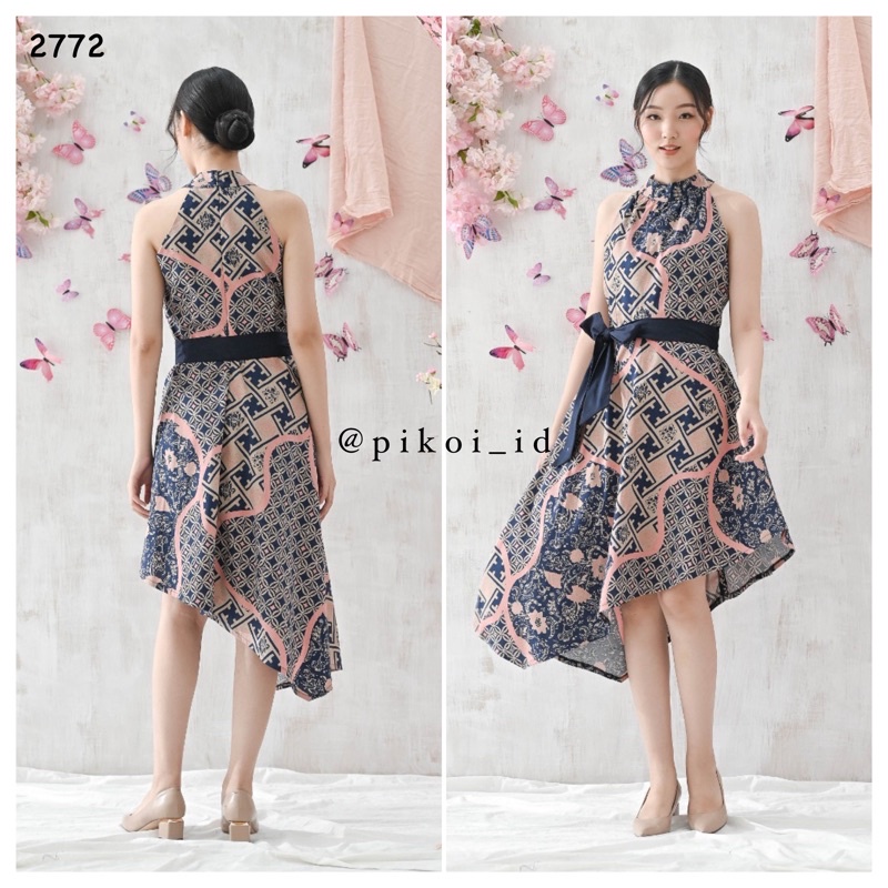 Dress batik couple / baju batik couple seragam keluarga / seragam kantor batik modern NAVYPINK 2772