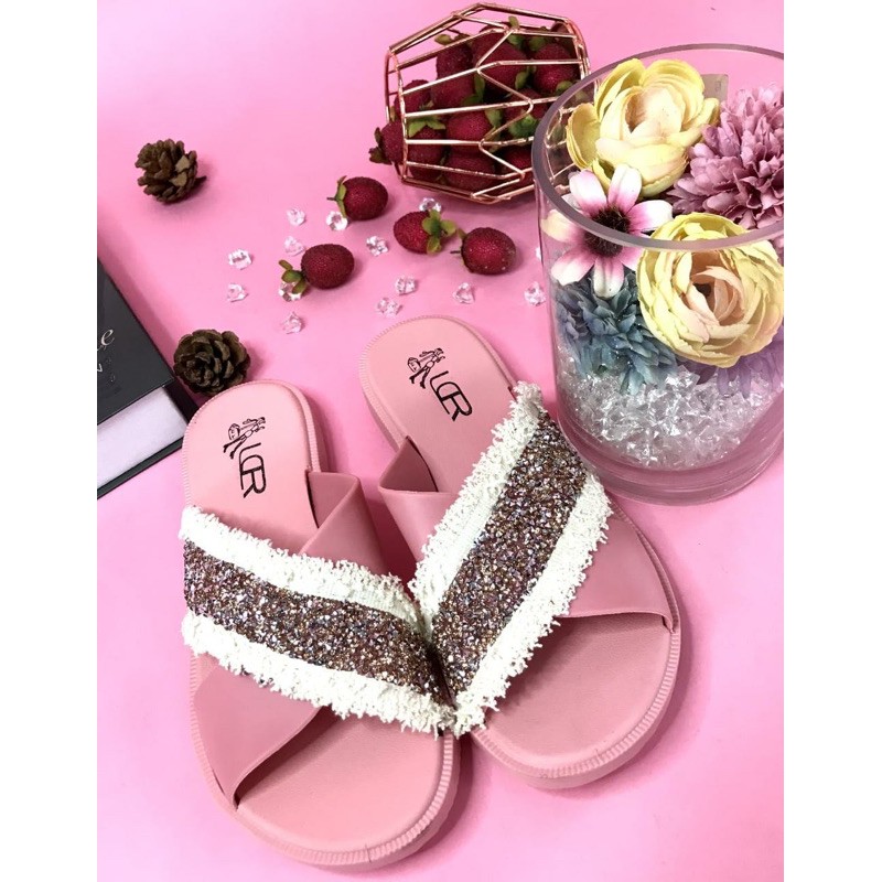 Sandal Slop Silang Gliter BEST SELLER Import LCR 2058-2L-Pink Salem