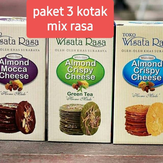 Jual Almond Crispy Cheese Wisata Rasa 3 Kotak Mix Rasa Oleholeh Khas Surabaya Shopee Indonesia