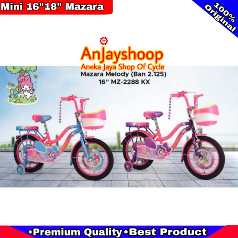 Sepeda anak perempuan Mini 16 18 inch Mazara MZ-2288KX MY MELODY MINI 16" 18"  INCH LAMPU KERANJANG 